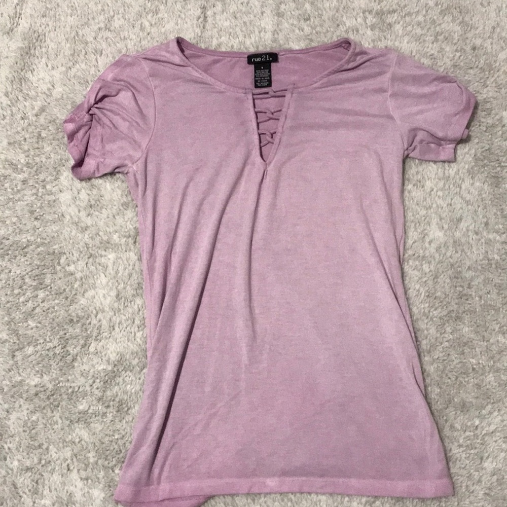 purple shirt with criss cross neck from Rue21